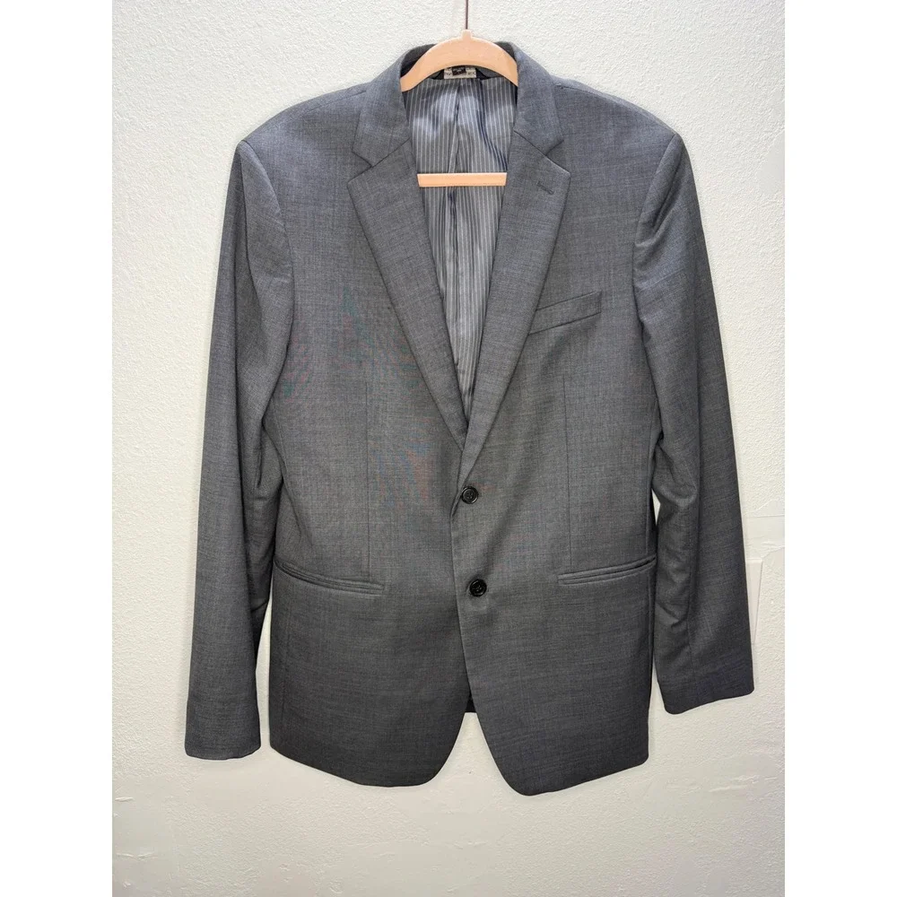 Banana Republic Mens 40R Grey Sharkskin Wool Blend Two Button Suit Jacket Blazer